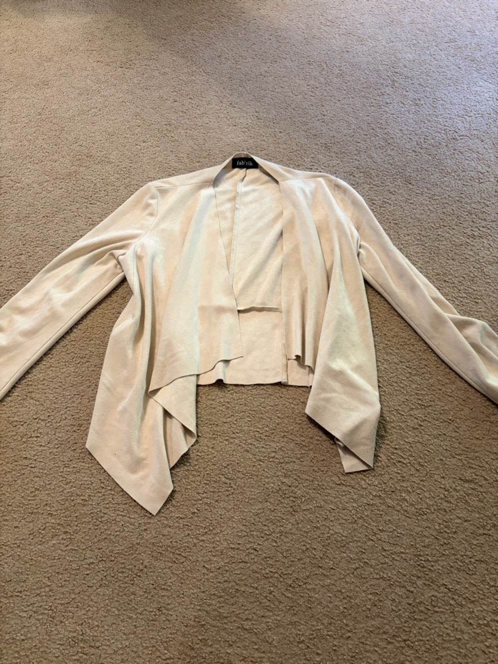 fab'rik Cream suede Open-Front Waterfall Cardigan